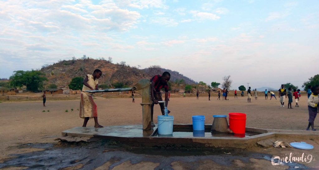 This js a borehole which they pump water in Malawi. They use it for cooking, bathing and washing. 