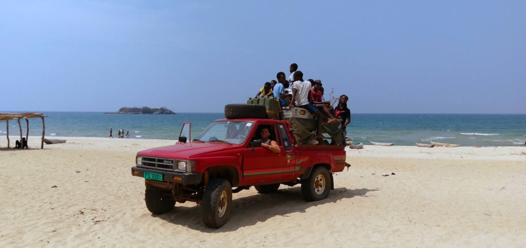 Witrh this 4 x 4 we were traveling Malawi and wild camping on the beach